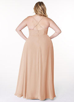 Azazie Naeem Robes de demoiselle d'honneur Robe Trapèze en Mousseline de soie Col V à volants Rose Perle image8