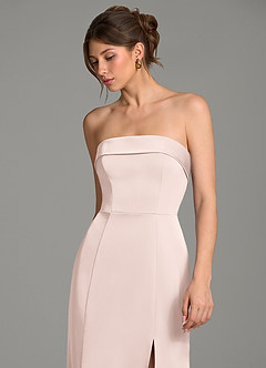 Azazie Helena At-home Try On Dresses Blushing Pink Mermaid Strapless Stretch Satin Dress image7