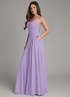 Azazie Irelia Robes de demoiselle d'honneur Robe Trapèze en Mousseline de soie Encolure en Forme de Cœur Lilas image2