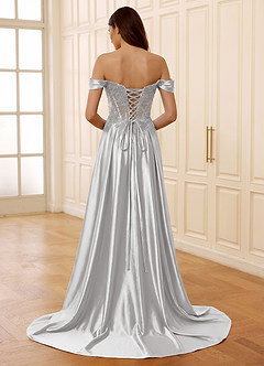 Rowane Silver Corset Rhinestone Sheer Lace Prom Dress image2
