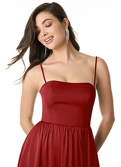 Azazie Morana Bridesmaid Dresses Pomegranate A-Line Off the Shoulder Stretch Satin Convertible Dress image2