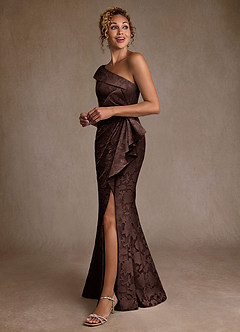 Azazie Hampton Klänningar till brudens mor Klä Sjöjungfru i Blommig Utbrändhet Ena axeln Ganache image2