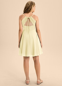 Azazie Avelina Junior Lemon Sorbet A-Line Pleated Chiffon Dress image2