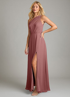 Azazie Phaedra Bridesmaid Dresses Desert Rose A-Line One Shoulder Chiffon Dress image5