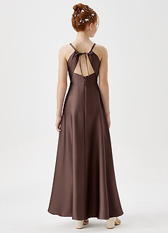 Azazie Avelina Junior Ganache A-Line Pleated Stretch Satin Dress image6
