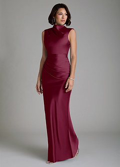 Azazie Lumia Bridesmaid Dresses Mulberry Sheath Corset Stretch Satin Dress image5