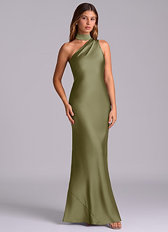 Azazie Seona 신부 들러리 드레스 인어 한쪽 어깨 스트레치 새틴 바닥 길이 드레스 image3