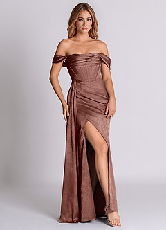 Azazie Amyra Brudtärnklänningar Klä av Sjöjungfru i Jacquard Av axeln Espresso image6