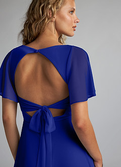 Azazie Induh Bridesmaid Dresses Royal Blue A-Line Flutter V-neck Mesh Dress image6