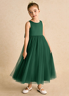 Azazie Solia Flower Girl Dresses Dark Green Ball-Gown Bow Tulle Dress image4