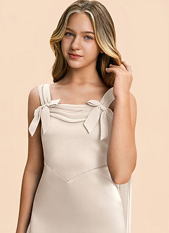 Azazie Chelsea Junior White Alabaster Sheath Pleated Stretch Satin Dress image7