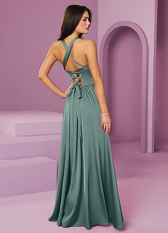 Barbie ♥ Azazie Bridesmaid Dresses Eucalyptus A-Line with Pockets Stretch Satin Dress image2