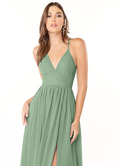 Azazie Aaida Bridesmaid Dresses Matcha A-Line Corset Chiffon Dress image6