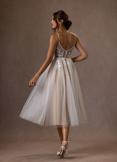 Azazie Liana Abiti da Sposa Abito A-Line in Tulle con Scollo a V e Paillettes Diamante Bianco Nudo image2