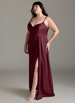 Azazie Brielle Bridesmaid Dresses Cabernet A-Line Cowl Spaghetti Straps Stretch Satin Dress image10