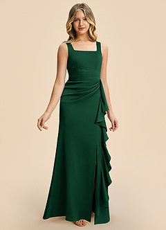 Azazie Adrienne Junior Robe Fourreau en Satin extensible Plissé Vert Foncé image6
