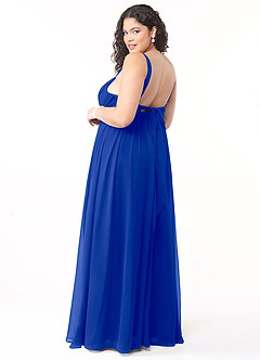 Azazie Aziza Bridesmaid Dresses Royal Blue A-Line V-Neck Pleated Chiffon Dress image10