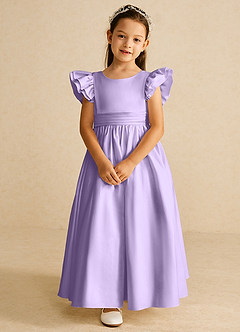 Azazie Piglette Flower Girl Dresses Lilac A-Line Bow Matte Satin Dress image4