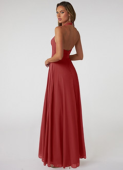 Azazie Tessie Bridesmaid Dresses Rust A-Line V-Neck Pleated Chiffon Dress image2