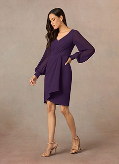 Azazie Karen vestidos de madre de la novia Vestido de Ciruela de Crepé elástico de Recto con Plisado image2