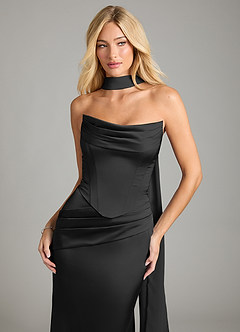 Azazie Sorrel Bridesmaid Dresses Black Mermaid Strapless Stretch Satin Convertible Dress image7