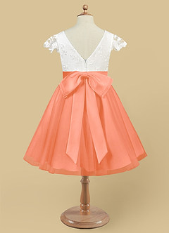 Azazie Vetty Robe Demoiselle D'honneur Fillette Robe Trapèze en Tulle Dentelle Ivoire Coucher De Soleil image10