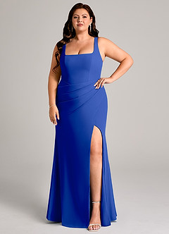 Azazie Mero Bridesmaid Dresses Royal Blue Sheath Pleated Chiffon Dress image9
