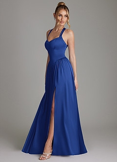 Azazie Francis Bridesmaid Dresses Royal Blue A-Line Corset Stretch Satin Dress image6