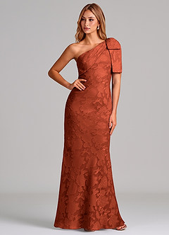 Azazie Yuanna 신부 들러리 드레스 인어 한쪽 어깨 플로럴 번아웃 바닥 길이 드레스 image1