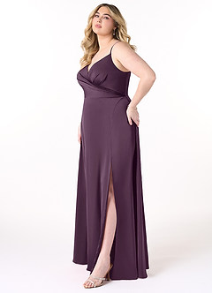 Azazie Dalilah Final Sale Plum A-Line V-Neck Pleated Stretch Satin Dress image8