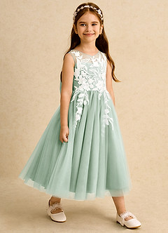 Azazie Sundae Jurken voor bloemenmeisjes Baljurk Jurk van Kant Agave image4