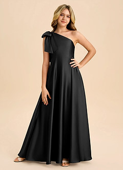 Azazie Penguin Junior Abito A-Line in Raso Elasticizzato Fiocco Nero image3