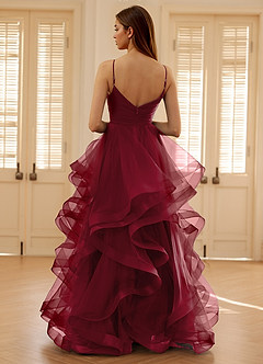 Carmencita Merlot A-Linien-Rüschen-Abendkleid image2