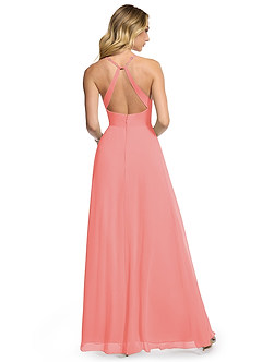 Azazie Davis Robes de demoiselle d'honneur Robe Trapèze en Mousseline de soie Col en V Corail image5