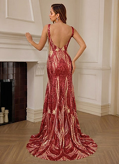 Jade Rojo Vestido de fiesta sirena con escote en V profundo, abertura lateral y satén con lentejuelas, color azul marino image2