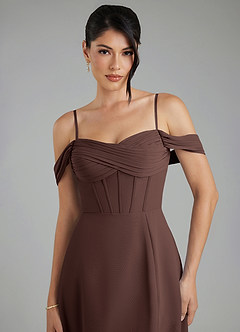 Azazie Cece Bridesmaid Dresses Ganache A-Line Off the Shoulder Chiffon Dress image3