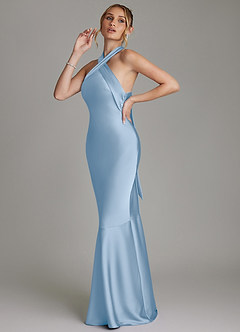 Azazie Reign Bridesmaid Dresses Powder Blue Mermaid Pleated Stretch Satin Dress image6