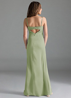 Azazie Leonis Junior Dusty Sage A-Line Pleated Stretch Satin Dress image2