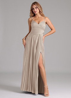 Azazie Vini Robes de demoiselle d'honneur Robe Trapèze en Satin extensible Plissée Givre image1