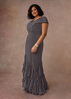 Azazie Bailora Mother of the Bride Dresses Steel Grey Mermaid Ruched Chiffon Dress image7