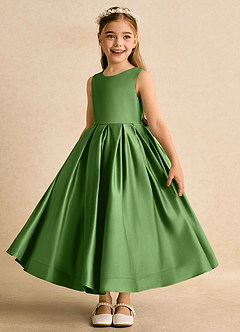 Azazie Cailee Flower Girl Dresses Basil Ball-Gown Pleated Matte Satin Dress image4