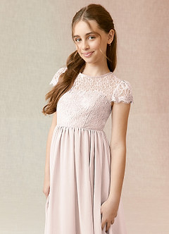 Azazie Delevingne Junior Robe Trapèze en Mousseline de soie Dentelle Rose Pétale image4