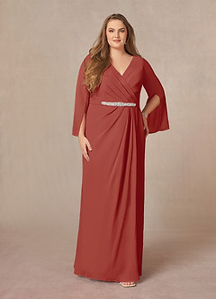 Azazie Belinda Mère de la mariée Robes Robe Trapèze en Mousseline de soie Col V plissé Terracotta image5