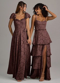 Azazie Romie Bridesmaid Dresses Espresso A-Line Corset Floral Burnout Dress image7