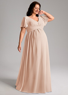 Azazie Verna Brautjungfernkleider für Schwangere A-Linie V-Hals Gerüscht Chiffon Bodenlänge Kleid image7