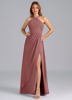 Azazie Mianna Bridesmaid Dresses Desert Rose A-Line Pleated Chiffon Dress image4