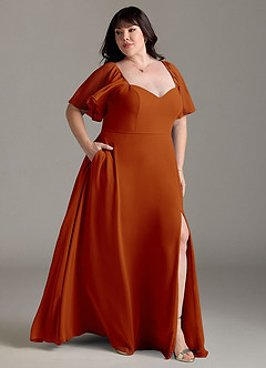 Azazie Chloe Brautjungfernkleider A-Linie Herzausschnitt Chiffon Kleid Paprika image10