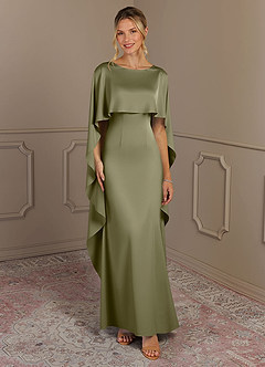 Azazie Eli Mother of the Bride Dresses Pistachio Sheath Boatneck Stretch Satin Dress image1