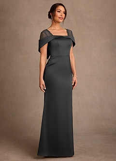 Azazie Henrieta Mother of the Bride Dresses Black Sheath Lace Stretch Satin Dress image3