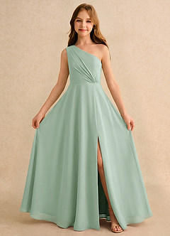 Azazie Puddles Girls Formal Flower Girl Klänningar Klä A-Line i Chiffong Ena axeln image5